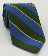 Burma Rifles Stripe Silk Tie RGT-33 Corn Yellow & Sky Blue on Olive Green